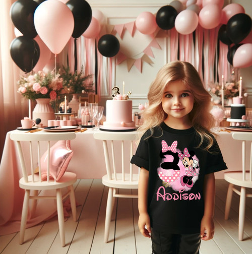 Minnie Mouse Birthday Party Personalized Custom Black T Shirt or Onesie