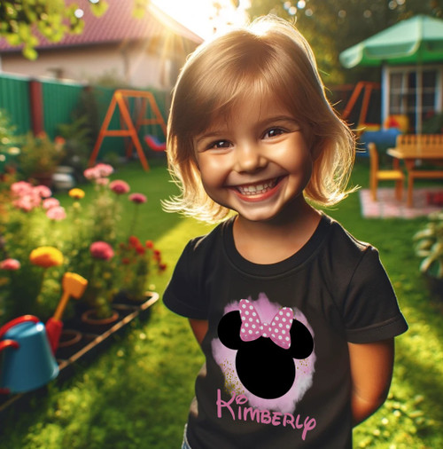 Minnie Mouse Ears Toodles Pink Party Personalized Custom Black T Shirt or Onesie