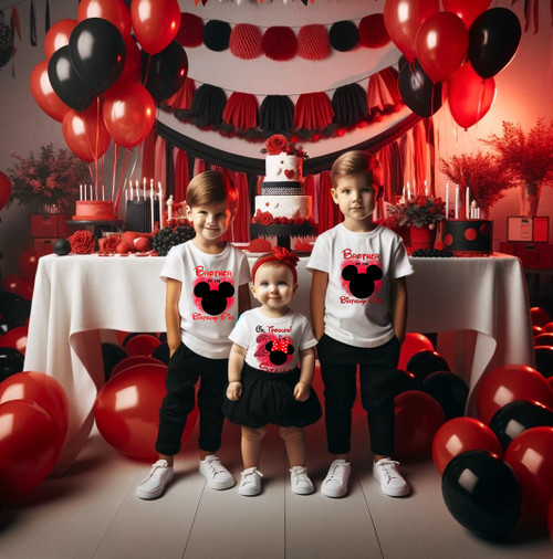 Minnie Mouse Ears Toodles Red Birthday Party Personalized Custom Family White Shirt Pack