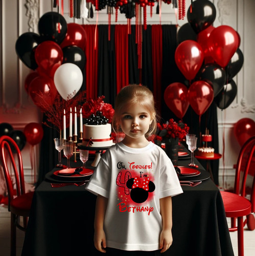 Minnie Mouse Ears Toodles Red Birthday Party Personalized Custom White T Shirt or Onesie