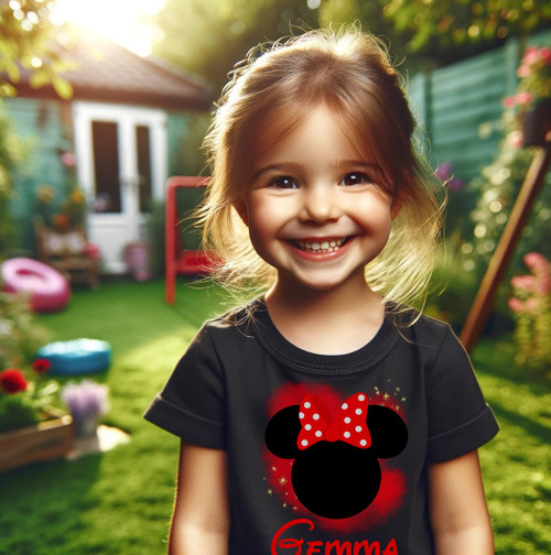 Minnie Mouse Ears Toodles Red Party Personalized Custom Black T Shirt or Onesie