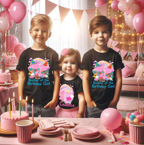 Peppa Pig Fairy Princess Birthday Party Personalized Custom Family Black Shirt Pack