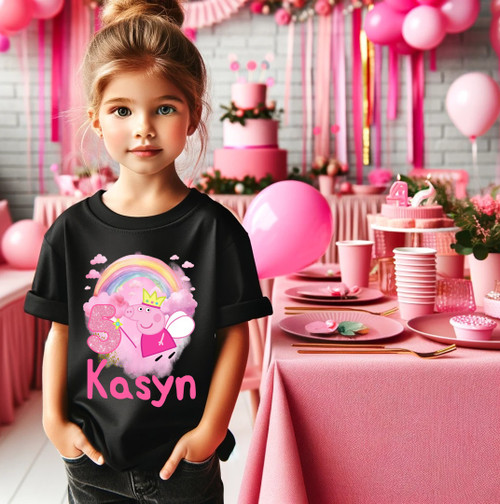 Peppa Pig Fairy Princess Birthday Party Personalized Custom Black T Shirt or Onesie