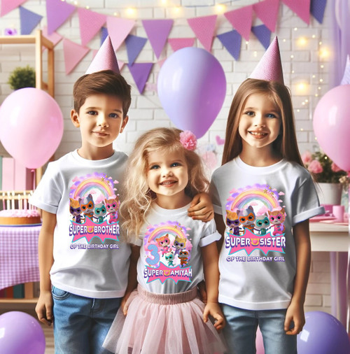 Super Kitties Birthday Party Personalized Custom Family White Shirt Pack