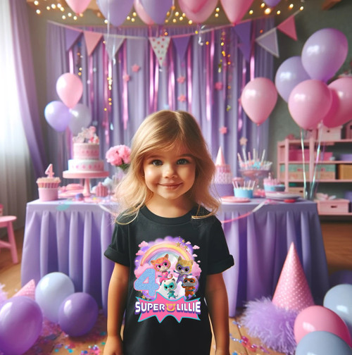 Super Kitties Birthday Party Personalized Custom Black T Shirt or Onesie