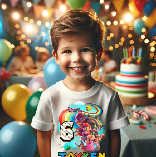 Super Mario Bros Group Birthday Party Personalized Custom White T Shirt or Onesie