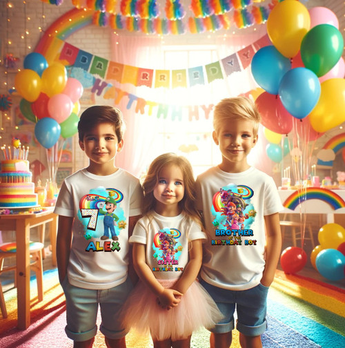 Super Mario Bros Luigi Birthday Party Personalized Custom Family White Shirt Pack