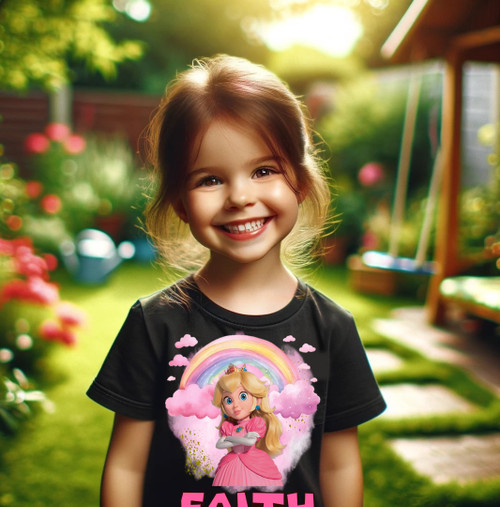 Super Mario Bros Princess Peach Party Personalized Custom Black T Shirt or Onesie