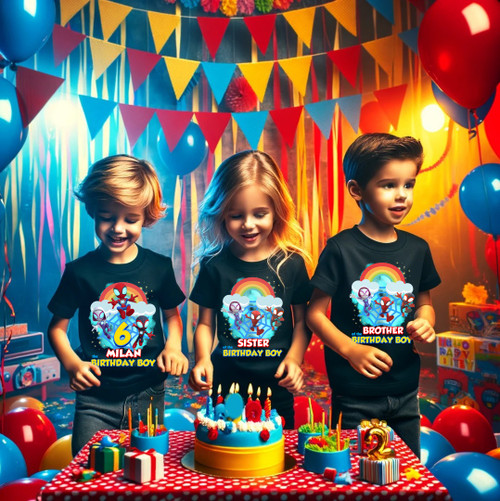 Spidey and his Amazing Friends Birthday Party Personalized Custom Family Black Shirt Pack