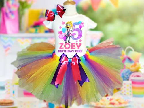 Chuck E Cheese Helen Birthday Party Personalized Custom Rainbow Tutu Outfit Dress 3 Piece Set