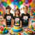 Unicorn Face Birthday Party Personalized Custom Family Black Shirt Pack