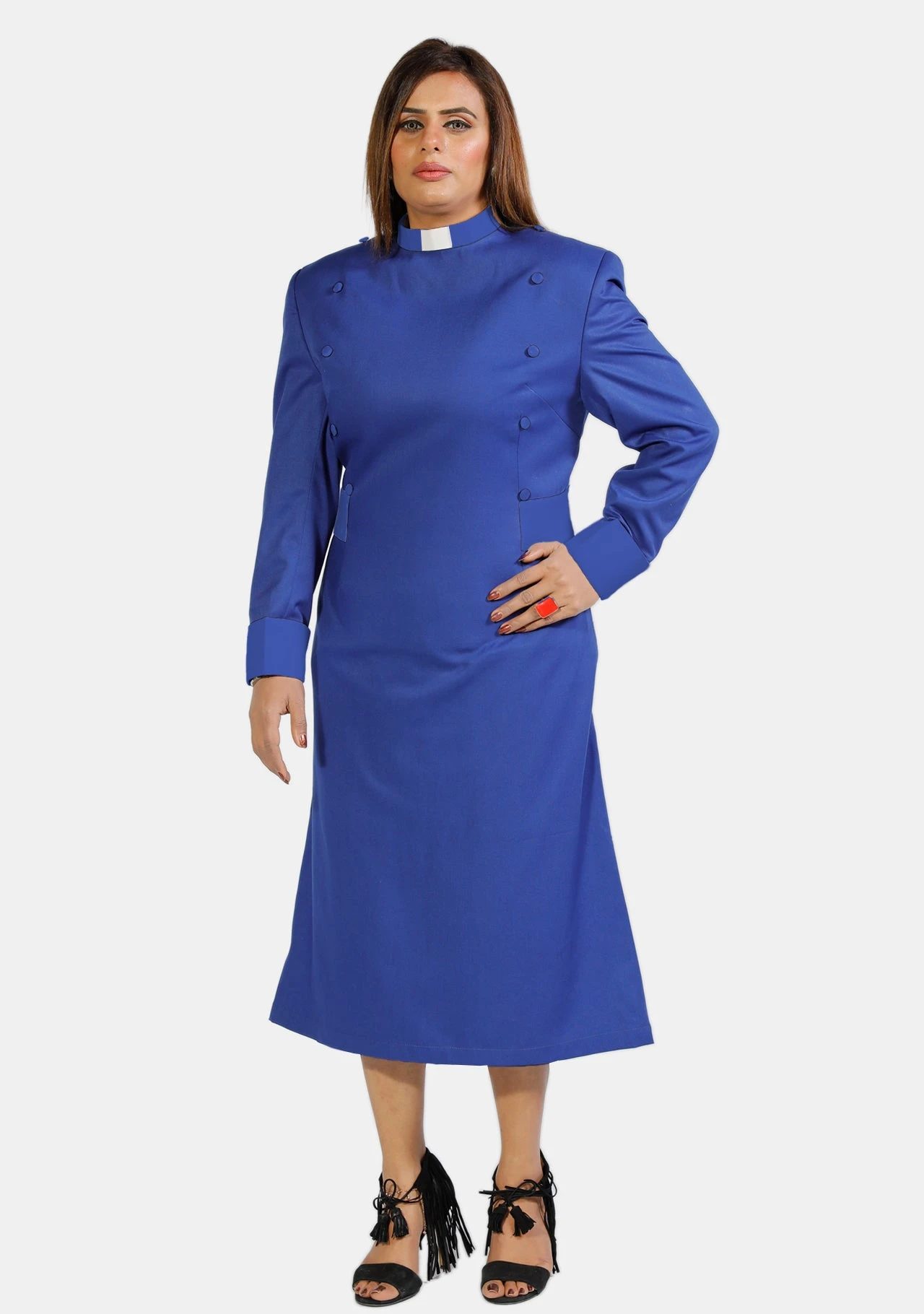 Womens Clergy Dress Royal Blue with Designer Buttons