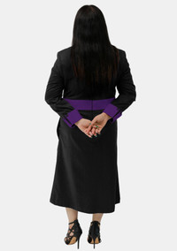 Womens Clergy Dress Black with Purple Designer Buttons