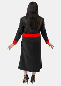 Womens Clergy Dress Black with Red Designer Buttons
