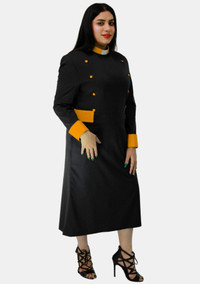 Womens Clergy Dress Black with Gold Designer Buttons