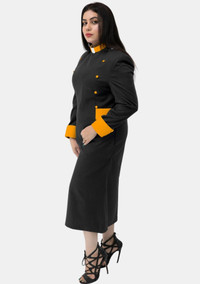 Womens Clergy Dress Black with Gold Designer Buttons