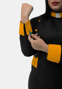 Womens Clergy Dress Black with Gold Designer Buttons