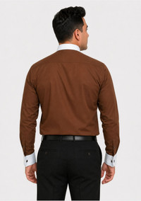 Brown Banded Collar Clergy Shirt