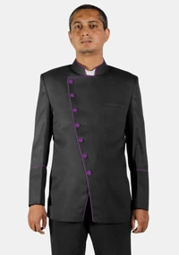Black Purple Double Breasted Clerical Jacket