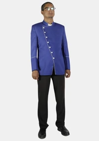 Royal Blue with White Trim Double Breasted Pastor Jacket