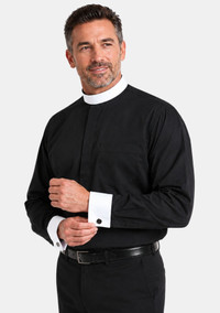 French Cuffs Full Collar Black Clergy Shirt for Men