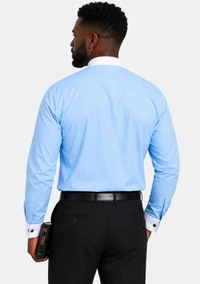 French Cuffs Full Collar Sky Blue Clergy Shirt for Men