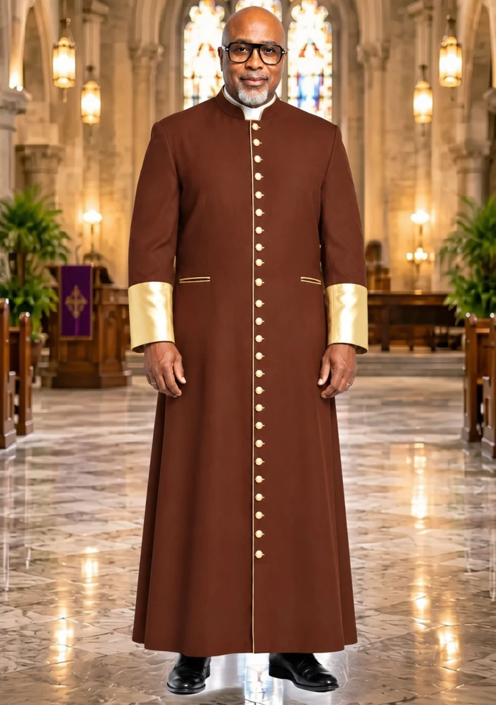 Clergy Cassock for Men Brown and Gold Cuff