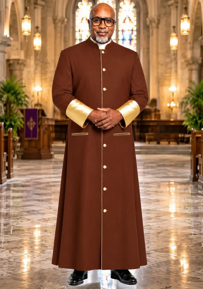 Brown Clergy Robe with Gold Satin Sleeve 