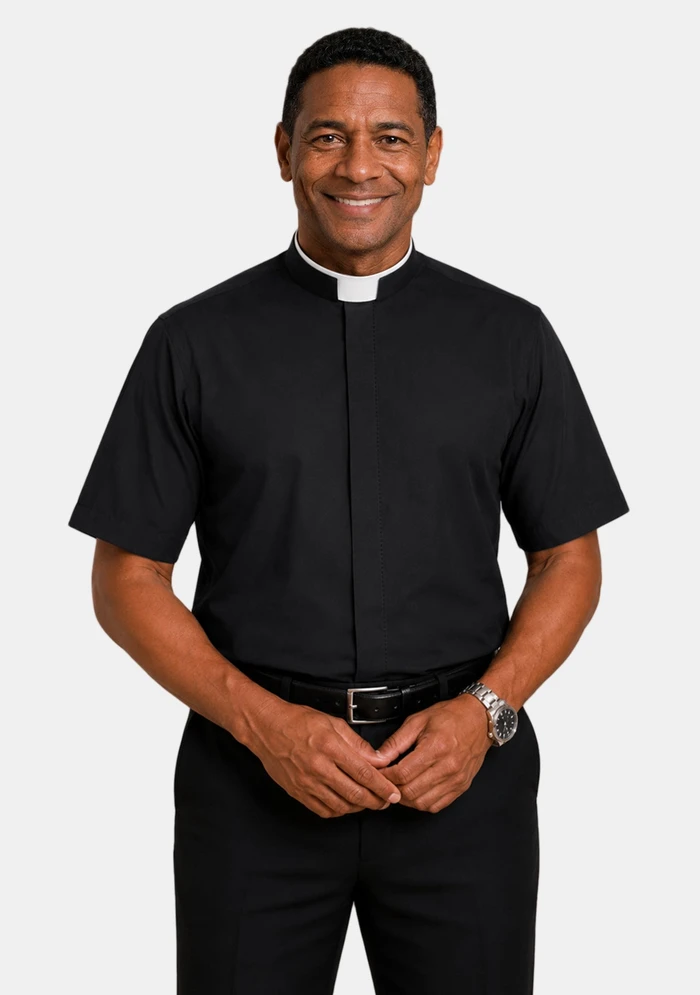 Short Sleeve Roman Collar Black Clergy Shirt