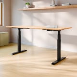 ofinto Elevate elektrisch höhenverstellbarer Schreibtisch mit schwarzen Beinen und Natur-Holzplatte - minimalistisches Home-Office Setup mit Memory-Funktion Display, zwei leisen Motoren und nachhaltiger FSC-Tischplatte in skandinavischem Design