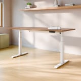ofinto Elevate elektrisch höhenverstellbarer Schreibtisch mit weißen Beinen und Walnuss-Holzplatte - minimalistisches Home-Office Setup mit Kabelmanagement-System, Memory-Funktion Display, zwei leisen Motoren und nachhaltiger FSC-Tischplatte in skandinavischem Design