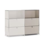Cubox Erweiterungs-Set mit 3 Ebenen und 2 Klappen in Seidengrau als Anbau an ein bestehendes Modul, Schrägansicht freigestellt auf weißem Hintergrund