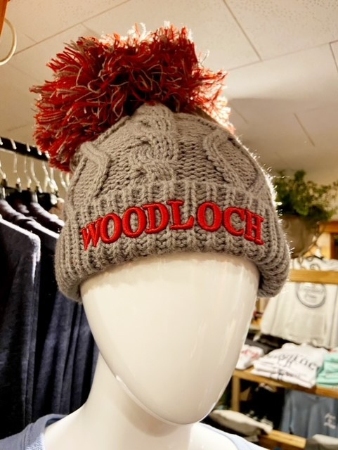 Gray Knit Hat with Oversized Pom Pom 