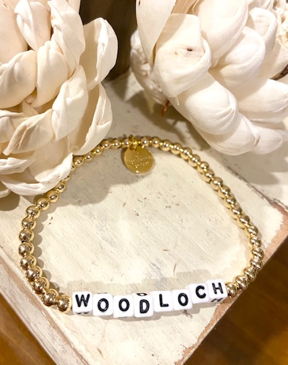 Woodloch Word Block Bracelet - Gold Beads - Woodloch Shoppes