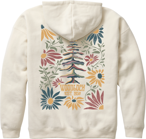 Relaxed Hoodie with Flower Art - Bone