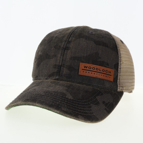 Woodloch Trucker Cap with Leather Patch - Black Camo Woodloch Trucker Cap with Leather Patch - Black Camo