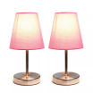 Simple Designs Sand Nickel Mini Basic Table Lamp with Fabric Shade 2 Pack Set