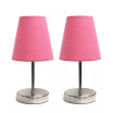 Simple Designs Sand Nickel Mini Basic Table Lamp with Fabric Shade 2 Pack Set