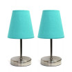 Simple Designs Sand Nickel Mini Basic Table Lamp with Fabric Shade 2 Pack Set