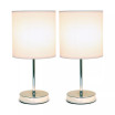 Simple Designs Chrome Mini Basic Table Lamp with Fabric Shade 2 Pack Set