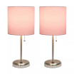Stick Lamp with USB Charging Port and Fabric Shade 2 Pack Set