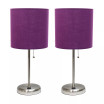 Stick Lamp with USB Charging Port and Fabric Shade 2 Pack Set