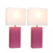 Elegant Designs 2 Pack Modern Leather Table Lamps with White Fabric Shades