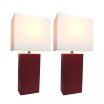 Elegant Designs 2 Pack Modern Leather Table Lamps with White Fabric Shades