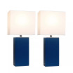 Elegant Designs 2 Pack Modern Leather Table Lamps with White Fabric Shades