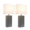 Elegant Designs 2 Pack Modern Leather Table Lamps with White Fabric Shades