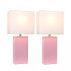 Elegant Designs 2 Pack Modern Leather Table Lamps with White Fabric Shades