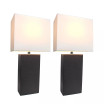 Elegant Designs 2 Pack Modern Leather Table Lamps with White Fabric Shades