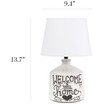 Simple Designs Welcome Home Rustic Ceramic Farmhouse Foyer Entryway Accent Table Lamp with Fabric Shade