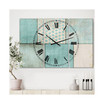 Teal Print Collage Large Mid-Century 3 Panels Wall Clock - 23" x 23" x 1"